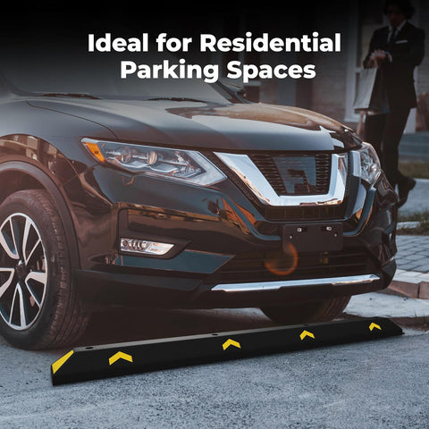Olmecs Parking Wheel Stop 183CM Black | PVC Heavy Duty Parking Curbs with Yellow Reflector