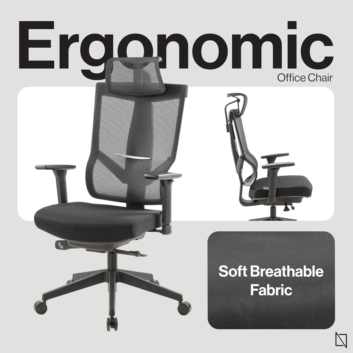 NAVO AERO, Premium Ergonomic Fabric Office Chair  (PURE BLACK)