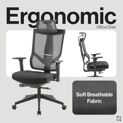 NAVO AERO, Premium Ergonomic Fabric Office Chair  (PURE BLACK)