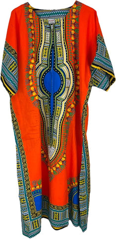 Womens 100% Cotton Long Kaftan Dress Summer Dashiki African Print - Tribe