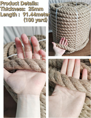 Strong Hemp 25mm x 91.4 mm  Twine Cord for DIY Crafts, Decoration, Gift Wrapping, Garden, Boating, Hanging and Packing and Pets - Eco-Friendly, Durable Utility Rope (4mm To 32mm)