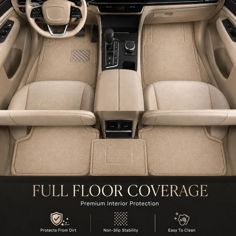 5PCS Premium Noodle Grass PVC Mats – All Weather Front, Rear & Center Mats, Heavy Duty Anti-Slip Automotive Floor Mats