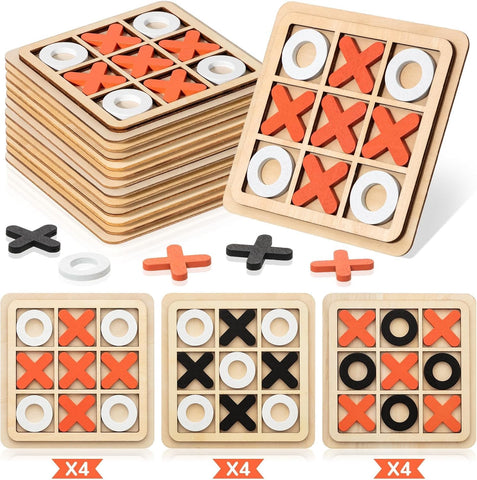 12 Pcs Wooden Tic Tac Toe Game Mini Family Board Games Classical Puzzle Game XO ((14 x 14 cm)