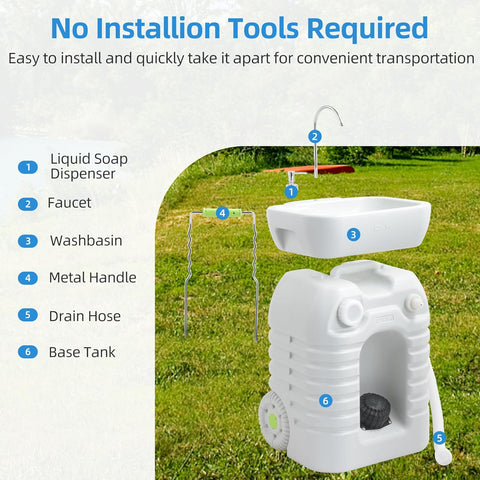 Portable Camping Sink, 45 L Handwashing Station with Adjustable Wash Basin, Soap Dispenser, Metal Handle