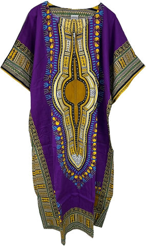 Womens 100% Cotton Long Kaftan Dress Summer Dashiki African Print - Tribe