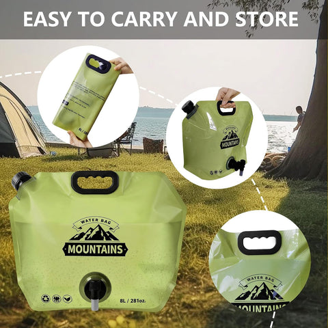 Collapsible Water Storage Bag 8L, BPA Free Foldable Water Container with Faucet Spigot