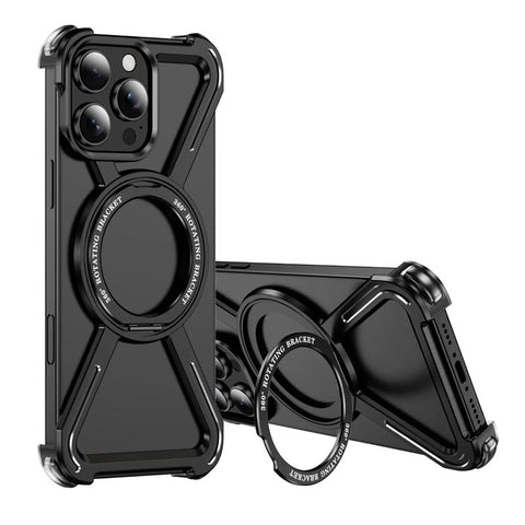Njoyny Starring Series Magnetic Metal Phone Case for iPhone 16 15 14 13 Pro Max Z Shape Bumper 360° Rotation Holder Protective Cover