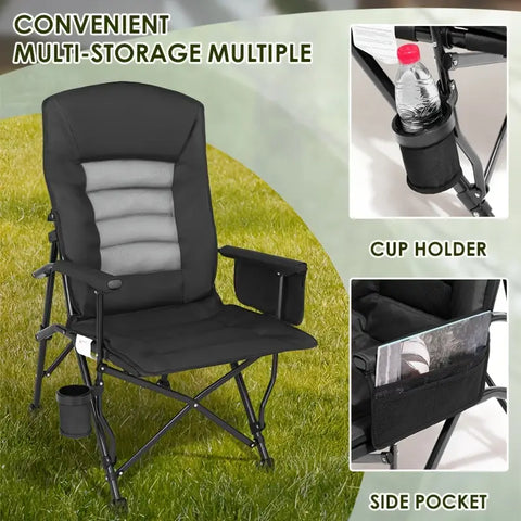 Olmecs Camping Chairs for Adults, Adjustable Backrest Heavy Duty Oversized Folding Chair Supports 350lbs for Outside with Cup Holder