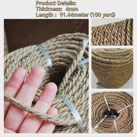 Strong Hemp 4mm x 91.4 mm  Twine Cord for DIY Crafts, Decoration, Gift Wrapping, Garden, Boating, Hanging and Packing and Pets - Eco-Friendly, Durable Utility Rope (4mm To 32mm)