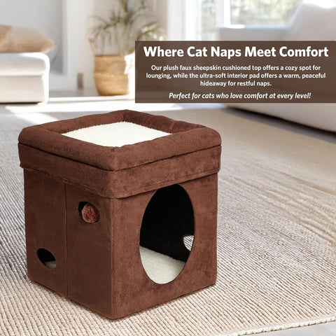 MidWest Homes for Pets Curious Cat Cubebrown Suede