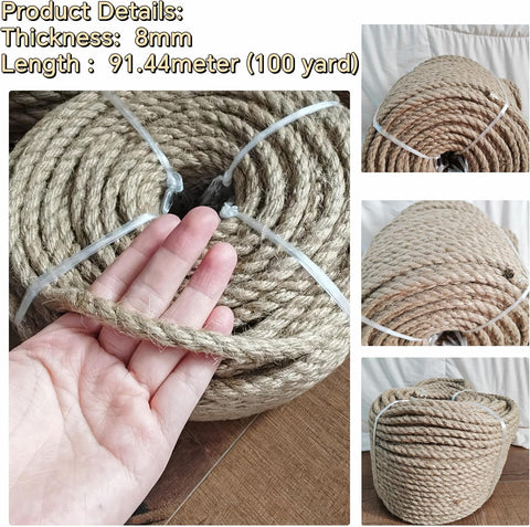 Strong Hemp 8mm x 91.4 mm  Twine Cord for DIY Crafts, Decoration, Gift Wrapping, Garden, Boating, Hanging and Packing and Pets - Eco-Friendly, Durable Utility Rope (4mm To 32mm)