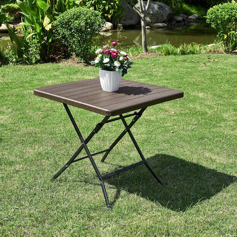 Olmecs Portable Plastic Folding Table Wood Design 62x62cm for 2-4 person (brown4)
