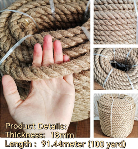 Strong Hemp 18mm x 91.4 mm  Twine Cord for DIY Crafts, Decoration, Gift Wrapping, Garden, Boating, Hanging and Packing and Pets - Eco-Friendly, Durable Utility Rope (4mm To 32mm)