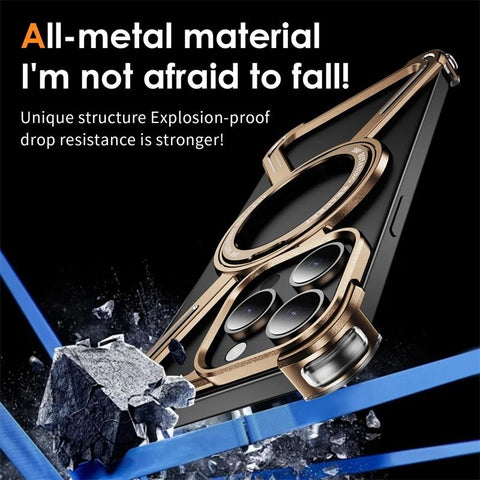 Njoyny Starring Series Magnetic Metal Phone Case for iPhone 16 15 14 13 Pro Max Z Shape Bumper 360° Rotation Holder Protective Cover