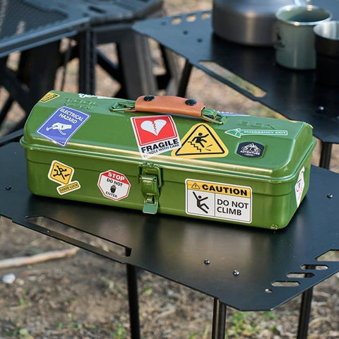 Portable Outdoor Toolbox with Teapot, Gas Stove, and Small Portable Flashlight