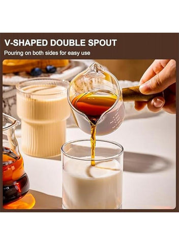 Espresso Cups with Handle set of 2, Double Spout Glass Measuring Cup with Dual Scale