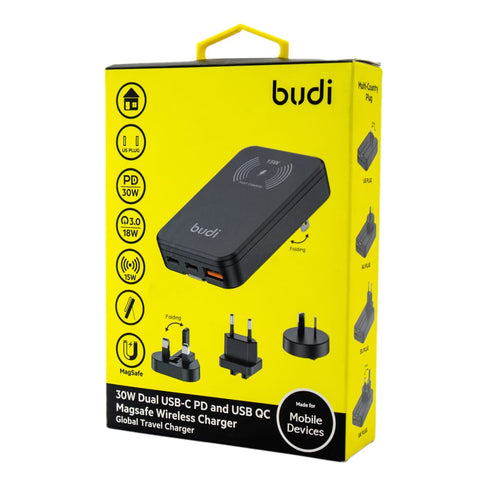 Budi 30W Dual USB-C PD and USB QC Magsafe Wireless Charger