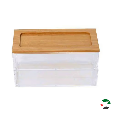 Olmecs Bamboo Acrylic Cosmetic Makeup Organizer Storage Box, 2 Tier, Medium