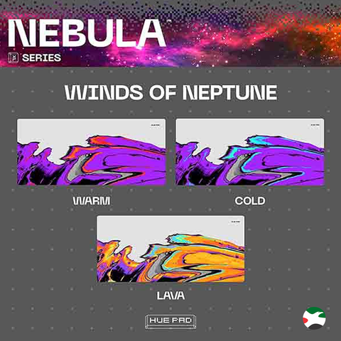 Huepad Nebula Series, Premium Mousepads, HYDRAGLIDE Fabric Gaming Mouse pad, XL Desk Pad with Carry Case Tube (XL: 90x40cm, WINDS OF NEPTUNE, LAVA)