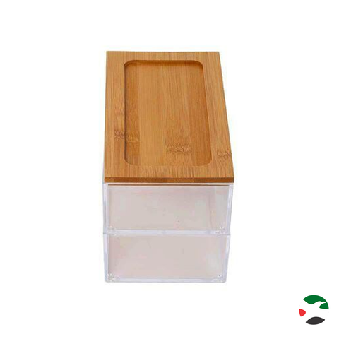 Olmecs Bamboo Acrylic Cosmetic Makeup Organizer Storage Box, 2 Tier, Medium