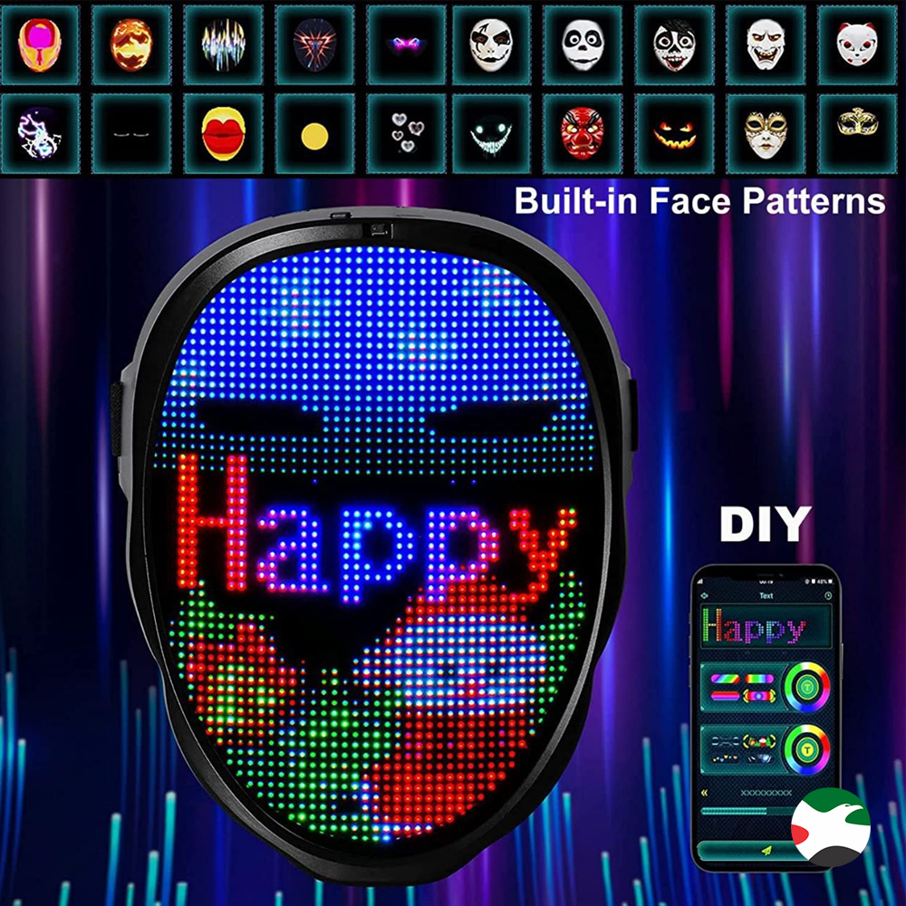 Error Mask Digitle Face Transforming LED Mask with Bluetooth Programmable - LED Halloween ...