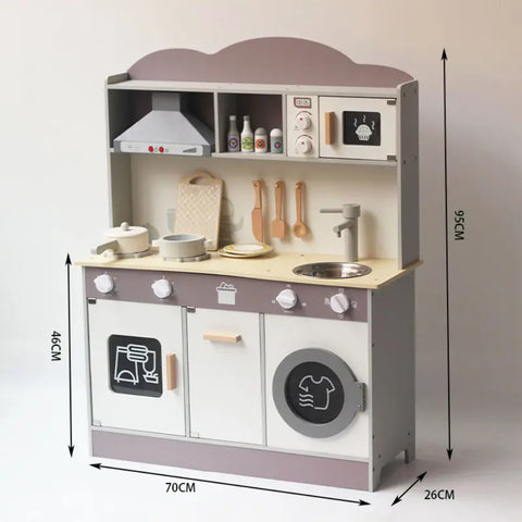 Little Angel Wooden Play Kitchen Toy Set with Realistic Design Oven Sink Microwave Washing Machine Range Hood