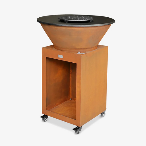 Olmecs Steel Grill Fire Bowl Ø85cm with Square Wood Storage Cabinet | Garden, Terrace, Outdoor