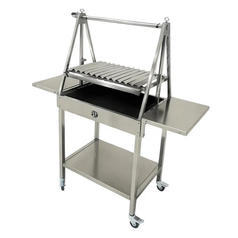 Olmecs Outdoor BBQ Grill Stove 2 layers design with Adjustable Roast Fork 4 Wheels