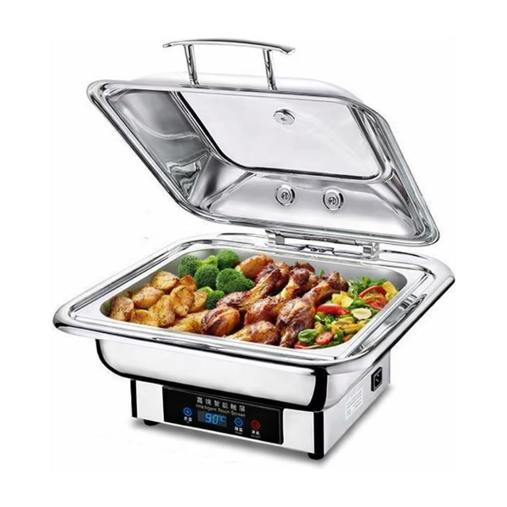Olmecs Electric Chafing Dish Buffet Warmer 6L / 9L Stainless Steel Food Warmer with Adjustable Temperature 35–95°C, 800W (SQUARE - 6L)