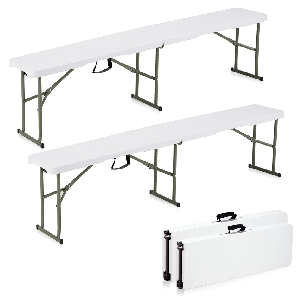 Olmecs 6ft Plastic Folding Bench with Carrying Handle & Lock, Portable Outdoor Bench (2Pc Pack)