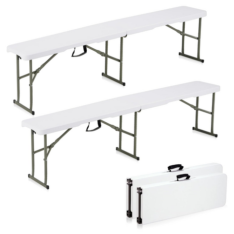 Olmecs 6ft Plastic Folding Bench with Carrying Handle & Lock, Portable Outdoor Bench (2Pc Pack)