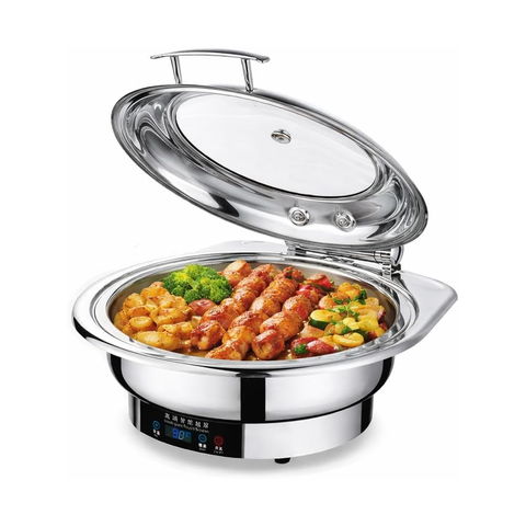 Olmecs  Electric Chafing Dish Buffet Warmer 6L / 9L Stainless Steel Food Warmer with Adjustable Temperature 35–95°C, 800W (ROUND - 6L)