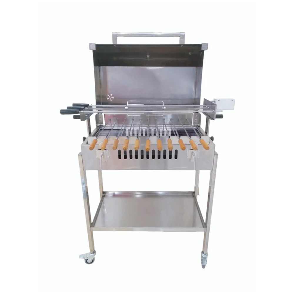 Olmecs Outdoor Charcoal BBQ Stove with Auto Rotating Grill Fork and Cover