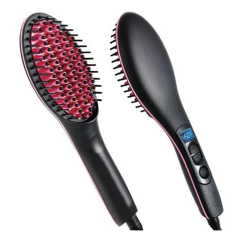 Simply Straight Ceramic Hair Straightening Brush, Black/Pink