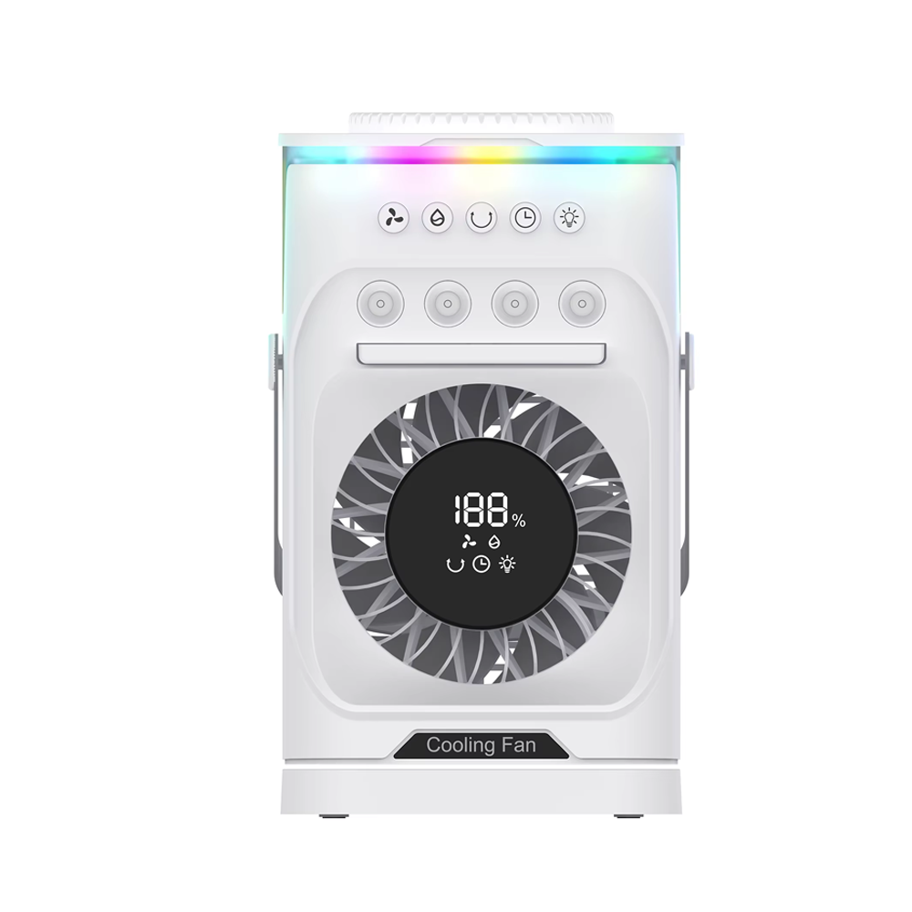 Cool Mist Spray Fan Dual Airflow LED Light Portable Rechargeable Desktop Cooling Fan