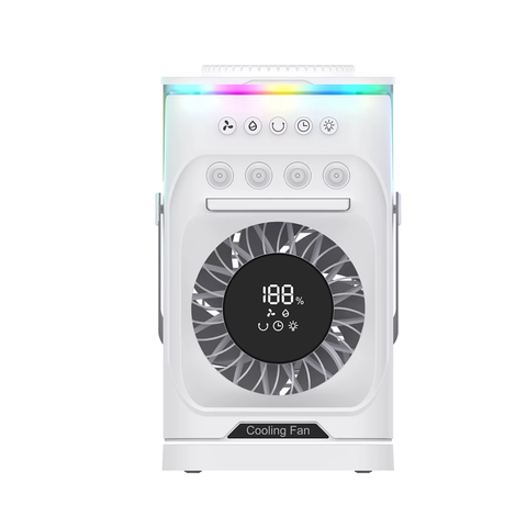 Cool Mist Spray Fan Dual Airflow LED Light Portable Rechargeable Desktop Cooling Fan