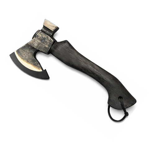 Compact Hand Axe with Wooden Handle – Camping Hatchet Chopping Axe with Leather Sheath for Wood Splitting, Survival Tactical Axe, Outdoor Bushcraft (Vintage Axe)