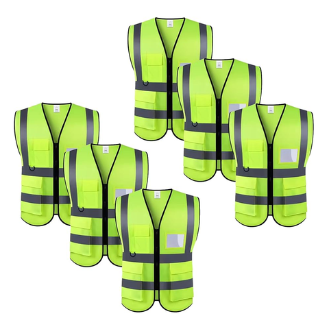 6Pc Pack High Visibility Safety Vests with Reflective Strips XXL– ANSI Compliant Workwear for Construction, Cycling & Roadside Assistance