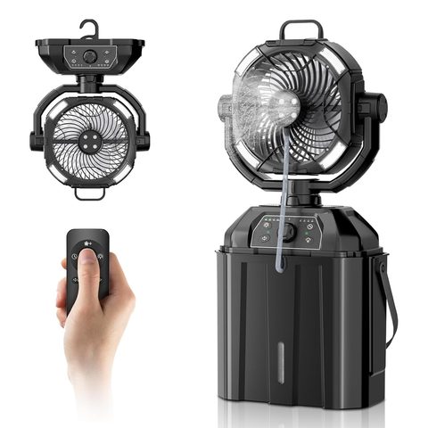 Portable Misting Fan for Outdoor Patio, 20000mAh Rechargeable Battery Operated Camping Fan with 6L Bucket,