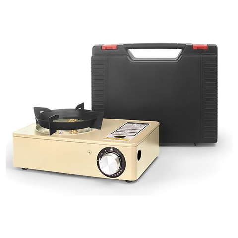 Portable Camping Gas Stove with Carrying Case Beige – Single Burner Outdoor Camping Stove for Hiking