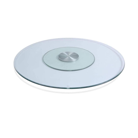 Large Rotating Tray For Kitchen Dining Table, Double Glass Design Transparent 80/100/120cm (Silver)