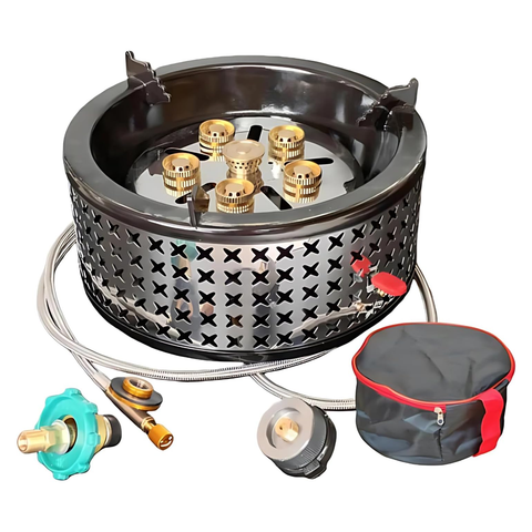 Potabale Camping Stove with 5 Brass Burners – Portable High-Pressure Outdoor Cooker for Catering, Camping, and Industrial Use