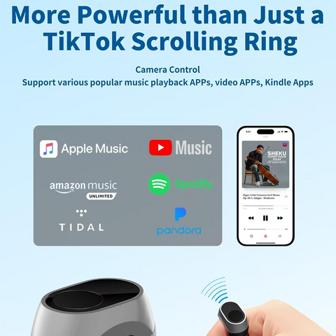 Bluetooth Remote Control Scrolling Ring for TikTok, Camera, Page Turner Remote - for iPhone, iPad, Tablet, iOS and Android - Gray