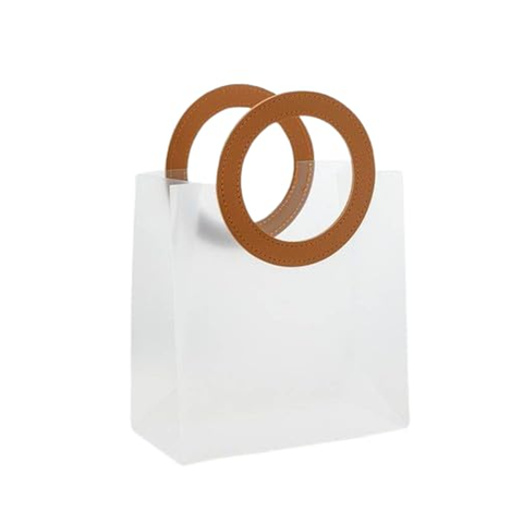 12 Pc / Pack Frosted PP Plastic Bag with Round Leather Handle Christmas Wedding Birthday Gift Bag - Willow