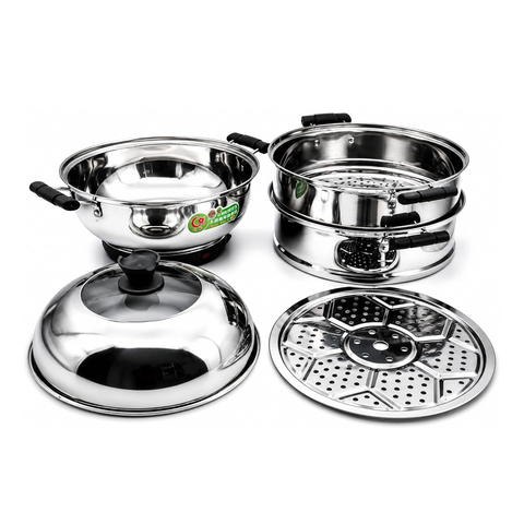 Olmecs Electric Multi-Function Stainless Steel 3 Tier Food Steamer Electric Momo Steaming Rice, Pasta, & Vegestable for Home