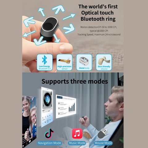 Bluetooth Remote Control Scrolling Ring for TikTok, Camera, Page Turner Remote - for iPhone, iPad, Tablet, iOS and Android - Gray