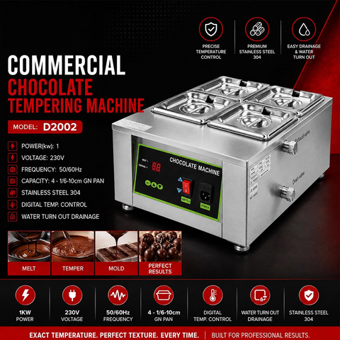 Olmecs Commercial Chocolate Tempering Machine, 1000W Chocolate Melting Machine With Temperature Control 4 Compartment (Copy)