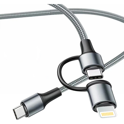 TWINS 2 in 1 Cable - XF-45 / 3A USB-C / Type-C to USB-C / Type-C + 8 Pin Fast Charging Braided Data Cable, 1 .00 mtr