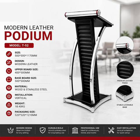 Olmecs Wooden Podium with Stainless Steel Lining Conference Rostrum Stand, Maple Brown with Silver