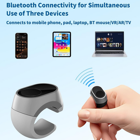 Bluetooth Remote Control Scrolling Ring for TikTok, Camera, Page Turner Remote - for iPhone, iPad, Tablet, iOS and Android - Gray
